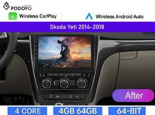 SKODA YETI 2014 Android Car Radio 10" 4+64GB Ασύρματο CarPlay & Aσύρματο Android Auto GPS WiFi EQ