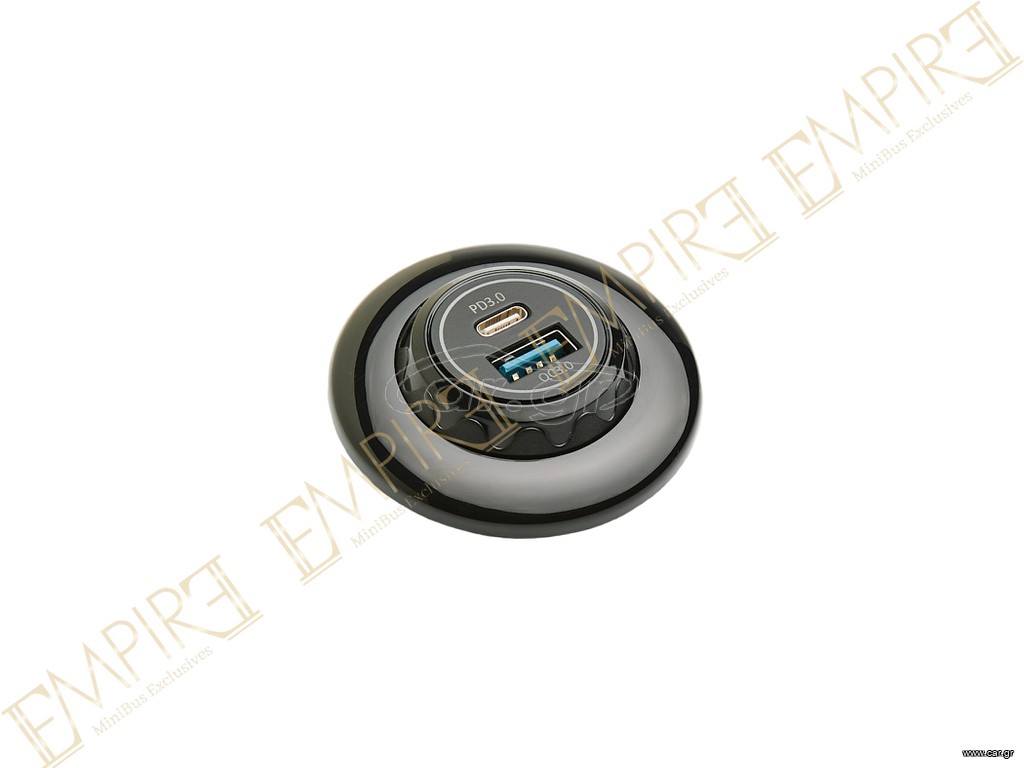 Διπλή Θύρα USB Στρόγγυλη (USB-A & USB-C) Σταθερής Τοποθέτησης σε Λεωφορεία, Minibus, Αυτοκίνητα, Τροχόσπιτα κ.α
