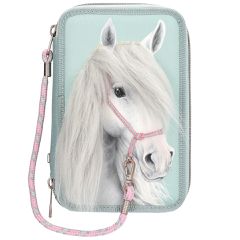 Miss Melody - Triple Pencil Case With Horse Head Application - Sage Green / Toys