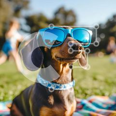 Intra Συλλεκτικό Ξύλινο Παζλ Plywood 4mm - Σκύλος Dachshund με γυαλιά ηλίου σε ένα πάρκο Σε Ξύλινο Κουτί - Διαστάσεις: 10x10 cm – 25 κομμάτια