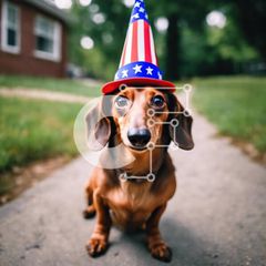 Intra Συλλεκτικό Ξύλινο Παζλ Plywood 4mm - Σκύλος Dachshund με καπέλο με θέμα την αμερικανική σημαία Σε Ξύλινο Κουτί - Διαστάσεις: 10x10 cm – 25 κομμάτια