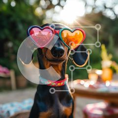 Intra Συλλεκτικό Ξύλινο Παζλ Plywood 4mm - Σκύλος Dachshund που φοράει γυαλιά ηλίου σε σχήμα καρδιάς σε ηλιόλουστο εξωτερικό περιβάλλον Σε Ξύλινο Κουτί - Διαστάσεις: 10x10 cm – 25 κομμάτια
