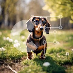 Intra Συλλεκτικό Ξύλινο Παζλ Plywood 4mm - Σκύλος Dachshund σε γρασίδι με λευκά λουλούδια Σε Ξύλινο Κουτί - Διαστάσεις: 10x10 cm – 25 κομμάτια
