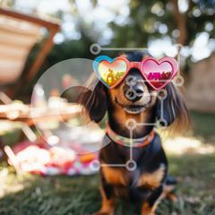Intra Συλλεκτικό Ξύλινο Παζλ Plywood 4mm - Dachshund με γυαλιά ηλίου σε σχήμα καρδιάς σε μια αυλή Σε Ξύλινο Κουτί - Διαστάσεις: 10x10 cm – 25 κομμάτια