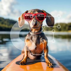 Intra Συλλεκτικό Ξύλινο Παζλ Plywood 4mm - Dachshund στο Paddleboard με γυαλιά ηλίου Σε Ξύλινο Κουτί - Διαστάσεις: 10x10 cm – 25 κομμάτια