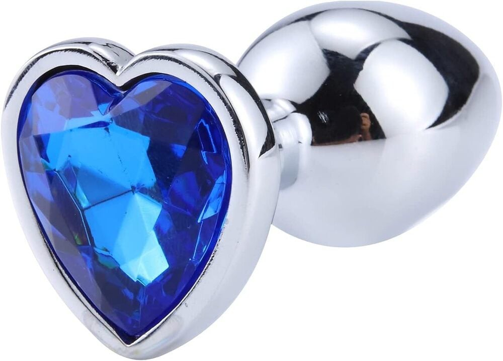 Butt Plug With Diamond Heart Blue LARGE