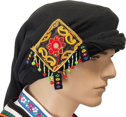 Ανδρικό Παραδοσιακό Κόσμημα Κεφαλής Θράκης – Ρομβοειδές Χάντρινο Επίθεμα MARK160 BLACK RED