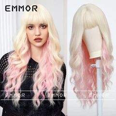 Long Curly Hair Wigs Blonde-Pink 66cm