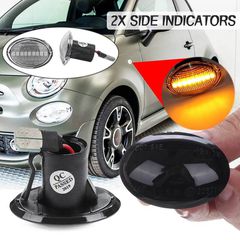 Πλαϊνά Φλας Φτερού Για Fiat 500 07-15 & 15+ Lancia Y 03-11 Lybra 99-05 Led Dynamic Φιμέ 2 Τεμάχια