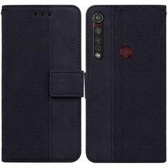 For Motorola Moto G8 Plus Geometric Embossed Leather Phone Case(Black)