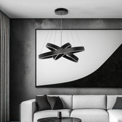 kelvo® VENOM KLV-101-0199-V2 Κρεμαστό Φωτιστικό Οροφής LED 120W 12000lm 120° AC 220-240V IP20 Ρυθμιζόμενο Λευκό CCT με Χειριστήριο από 2700K έως 6000K Dimmable - Lumileds SMD Chip - Μαύρο Ματ - Μ80 x