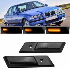 Πλαϊνά Φλας Φτερού Για Bmw 3 E36 90-96 3 E30 5 E34 88-95 7 E32 86-94 Βιδωτό Led Dynamic BlackSmoke 2 Τεμάχια