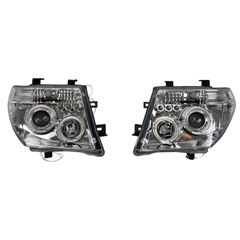 Φανάρια εμπρός Nissan Navara / Pathfinder (2005-2009) led angel eyes - chrome , με λάμπες (Η1) - σετ 2τμχ.