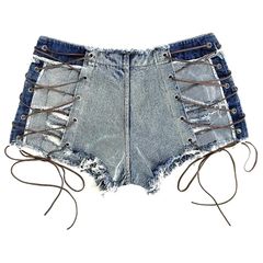 Lace Up High Waist Raw Hem Denim Shorts