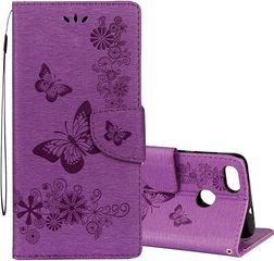 For Huawei P9 Lite Mini Vintage Embossed Floral Butterfly Pattern Horizontal Flip Leather Case with Card Slot & Holder & Wallet & Lanyard (Purple)