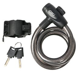 DELI κλειδαριά ποδηλάτου με κλειδί DL508062, Φ12mm, 1m, μαύρη