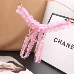 Women Sexy Lace Pink Thong os