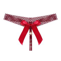 Women Sexy Open Bow Thong Burgundy