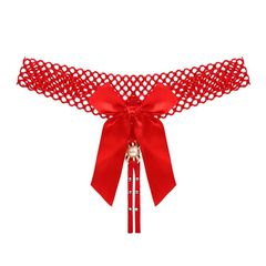 Women Sexy Open Bow Thong Red