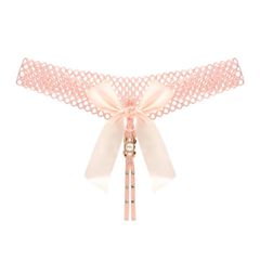 Women Sexy Open Bow Thong Pink