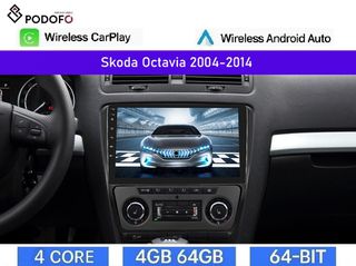 Skoda Octavia (2004-2014) Android Car Radio 10.1" 4+64GB Ασύρματο CarPlay & Aσύρματο Android Auto GPS WiFi EQ