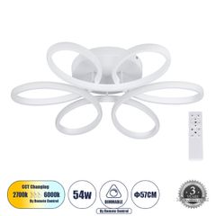 Φωτιστικό Οροφής Design LED MARGARET CCT 54W 6210lm 360° AC 220-240V - Εναλλαγή Φωτισμού μέσω Τηλεχειριστηρίου All In One- Λευκό