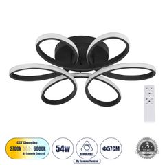 Φωτιστικό Οροφής Design LED MARGARET CCT 54W 6210lm 360° AC 220-240V - Εναλλαγή Φωτισμού μέσω Τηλεχειριστηρίου All In One - Μαύρο