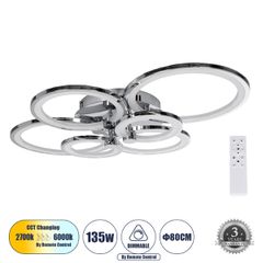 Φωτιστικό Οροφής Design LED ROYAL-R CCT 135W 16200lm 360° AC 220-240V - Εναλλαγή Φωτισμού μέσω Τηλεχειριστηρίου All In One - Νίκελ Χρώμιο