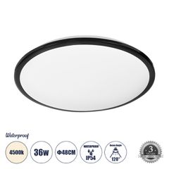 Πλαφονιέρα Οροφής LED TUFFIN 36W 3960lm 120° AC 220-240V Αδιάβροχη IP54 Φ48 x Υ6.5cm Φυσικό Λευκό 4500K - Μαύρο