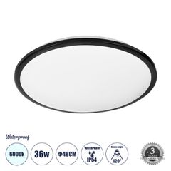 Πλαφονιέρα Οροφής LED TUFFIN 36W 4140lm 120° AC 220-240V Αδιάβροχη IP54 Φ48 x Υ6.5cm Ψυχρό Λευκό 6000K - Μαύρο