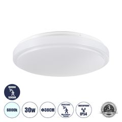 Πλαφονιέρα Οροφής LED SENSORANO 30W 3000lm 120° AC 220-240V με Ενσωματωμένο Σύστημα Ρυθμιζόμενου Microwave Αισθητήρα Κίνησης - Αδιάβροχη IP54 Φ38 x Υ5.3cm Ψυχρό Λευκό 6000K - Λευκό