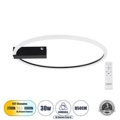 Φωτιστικό Οροφής Δαχτυλίδι-Κύκλος LED CINDERELLA CCT 30W 3360lm 360° AC 220-240V - Εναλλαγή Φωτισμού μέσω Τηλεχειριστηρίου All In One- Μαύρο