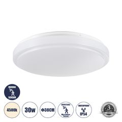 Πλαφονιέρα Οροφής LED SENSORANO 30W 3000lm 120° AC 220-240V με Ενσωματωμένο Σύστημα Ρυθμιζόμενου Microwave Αισθητήρα Κίνησης - Αδιάβροχη IP54 Φ38 x Υ5.3cm Φυσικό Λευκό 4500K - Λευκό