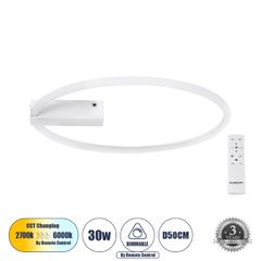 Φωτιστικό Οροφής Δαχτυλίδι-Κύκλος LED CINDERELLA CCT 30W 3360lm 360° AC 220-240V - Εναλλαγή Φωτισμού μέσω Τηλεχειριστηρίου All In One- Λευκό