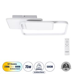 Φωτιστικό Οροφής Δαχτυλίδι-Κύκλος LED SQUARO CCT 75W 8400lm 360° AC 220-240V - Εναλλαγή Φωτισμού μέσω Τηλεχειριστηρίου All In One Ψυχρό- Λευκό