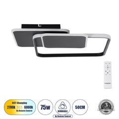 Φωτιστικό Οροφής Δαχτυλίδι-Κύκλος LED SQUARO CCT 75W 8400lm 360° AC 220-240V - Εναλλαγή Φωτισμού μέσω Τηλεχειριστηρίου All In One Ψυχρό - Μαύρο