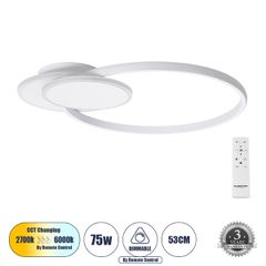 Φωτιστικό Οροφής Δαχτυλίδι-Κύκλος LED CIRCUO CCT 75W 8400lm 360° AC 220-240V - Εναλλαγή Φωτισμού μέσω Τηλεχειριστηρίου All In One - Λευκό