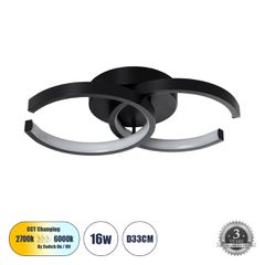 Φωτιστικό Οροφής Design LED EVA CCT 16W 1920lm 300° AC 220-240V - Εναλλαγή Φωτισμού μέσω Διακόπτη On/Off All In One - Μαύρο