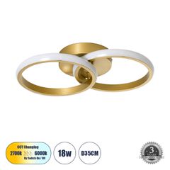 Φωτιστικό Οροφής Design LED CORA CCT 18W 2160lm 300° AC 220-240V - Εναλλαγή Φωτισμού μέσω Διακόπτη On/Off All In One- Χρυσό Βούρτσας