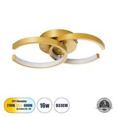 Φωτιστικό Οροφής Design LED EVA CCT 16W 1920lm 300° AC 220-240V - Εναλλαγή Φωτισμού μέσω Διακόπτη On/Off All In One - Χρυσό Βούρτσας
