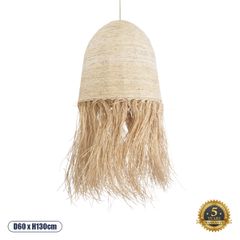 Boho Κρεμαστό Φωτιστικό AREMBEPE Μονόφωτο 1 x E27 AC220-240V IP20 - Φ60 x Υ130cm - Μπεζ Φυσική Ράφια Νήμα Πλέγμα Καμπάνα