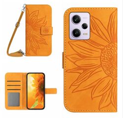 For Xiaomi Redmi Note 12 Pro+ China / Global / Note 12 Explorer Skin Feel Sun Flower Pattern Flip Leather Phone Case with Lanyard(Yellow)