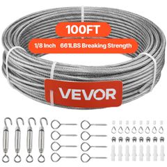 Κιτ συρματόσχοινου VEVOR 3,2 mm, μήκος 30,5 m, καλώδιο από ανοξείδωτο χάλυβα 304, αντοχή σε θραύση 2,9 kN, κατασκευή 7 x 7 κλώνων, χαλύβδινο καλώδιο για σύστημα κιγκλιδωμάτων καταστρώματος, πέργκολα κ