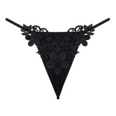 Sexy Floral Lace Thong Black os