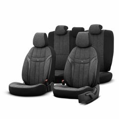 AMiO - Καλύμματα Καθισμάτων OTOM Swan 501 Black Μαύρο/Γκρι Σκούρο Λινό Ύφασμα και Δερματίνη για Μπροστινά και Πίσω Καθίσματα με 5 Προσκέφαλα - 1 Σετ (OT86751/AM)