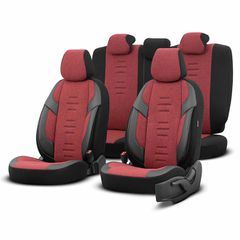 AMiO - Καλύμματα Καθισμάτων OTOM Throne 103 Red σε Μαύρο/Γκρι/Κόκκινο Ύφασμα και Δερματίνη για Μπροστινά και Πίσω Καθίσματα με 5 Προσκέφαλα - 1 Σετ (OT86756/AM)