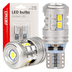 Amio - ΛΑΜΠΑΚΙΑ LED T10 W5W 12/24V LED 6x3020+1x3030SMD STANDARD ΛΕΥΚΑ - 2 ΤΕΜ. (03718/AM)