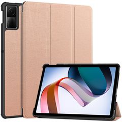For Xiaomi Redmi Pad SE Custer Pure Color 3-Fold Holder Leather Tablet Case(Rose Gold)