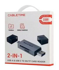CABLETIME card reader CT-ACSD3-AG, SD/micro SD, USB/USB-C, 5Gbps, γκρι-thumb-2