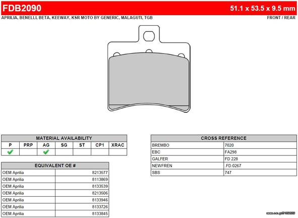 ΛΥΡΗΣ FERODO ΤΑΚΑΚΙΑ ΟΠΙΣΘΙΑ ΓΙΑ APRILIA SPORTCITY 125 ΙΕ 2004-, FDB2090EF